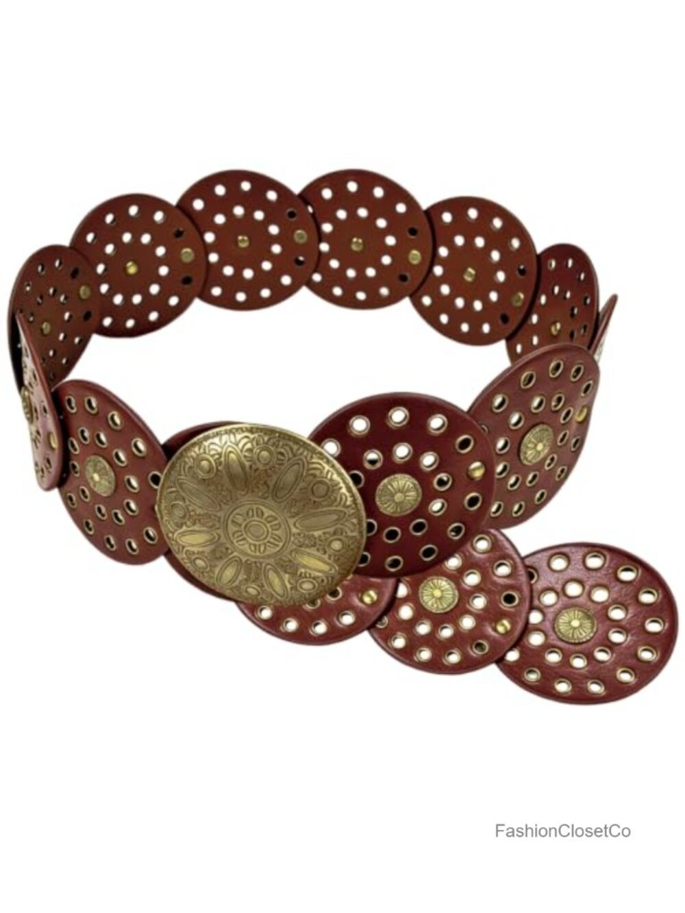 PU Leather Disc Belt Western Boho Chunky Metal Buckle